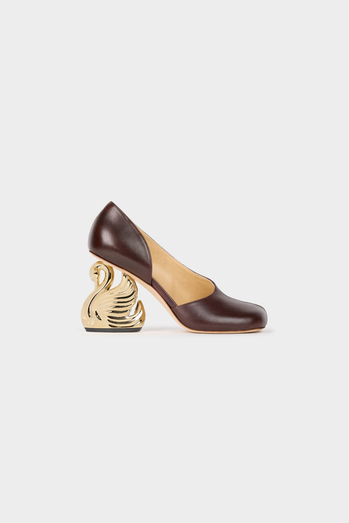 Vesper Shoes With Swan Heel Brown Silver Gold