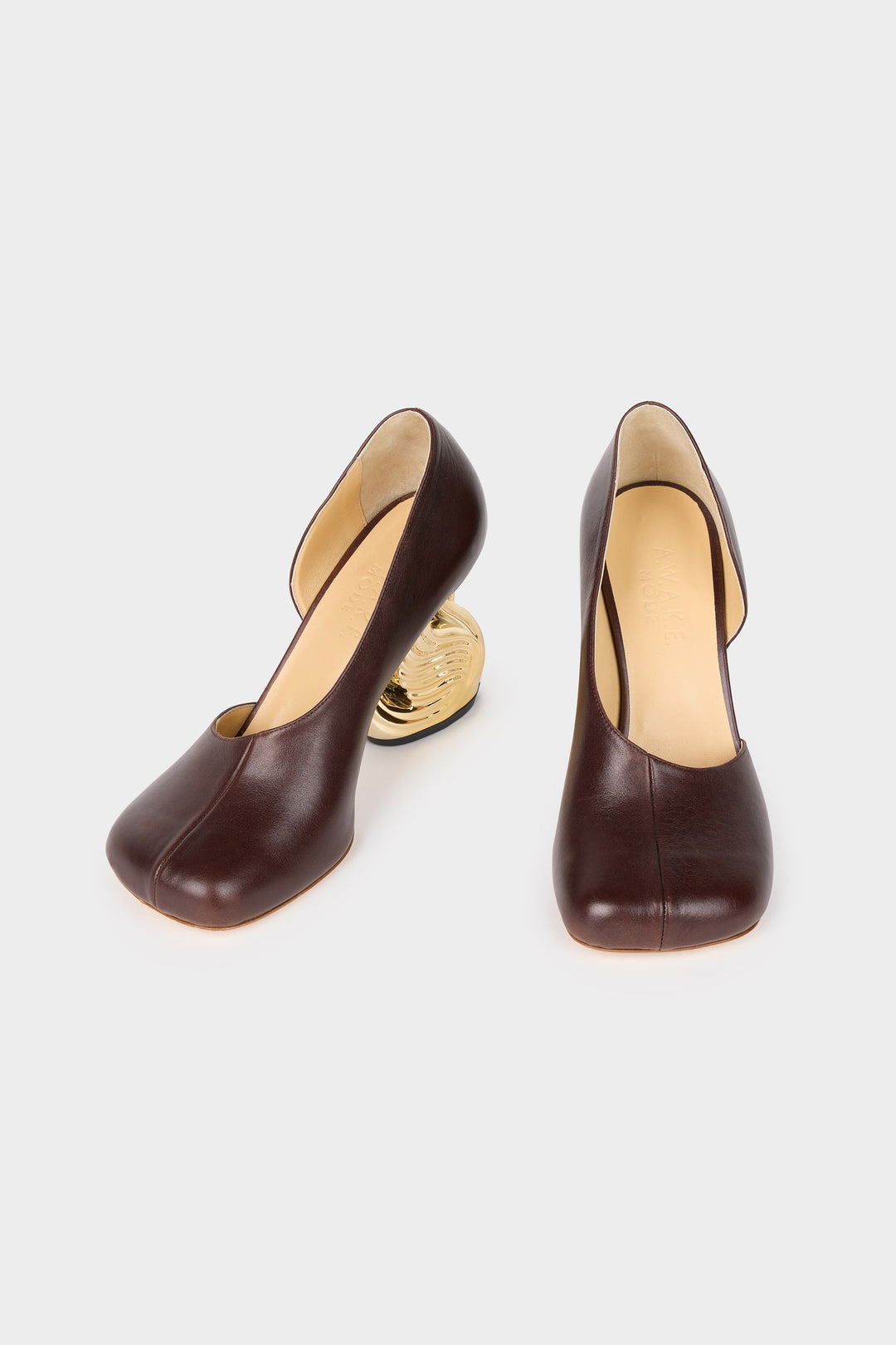 Vesper Shoes With Swan Heel Brown Silver Gold
