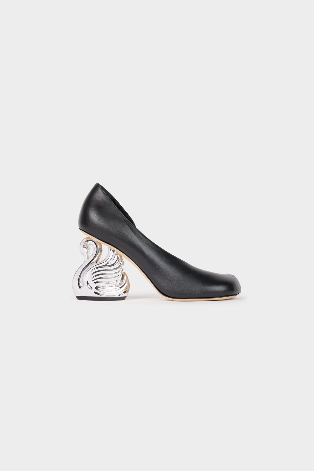 Christine Cousin Shoes With Swan Heel Black Silver Gold