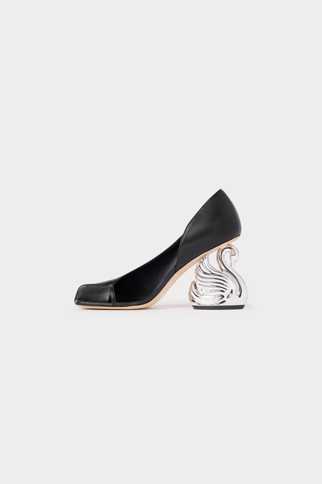 Christine Cousin Shoes With Swan Heel Black Silver Gold