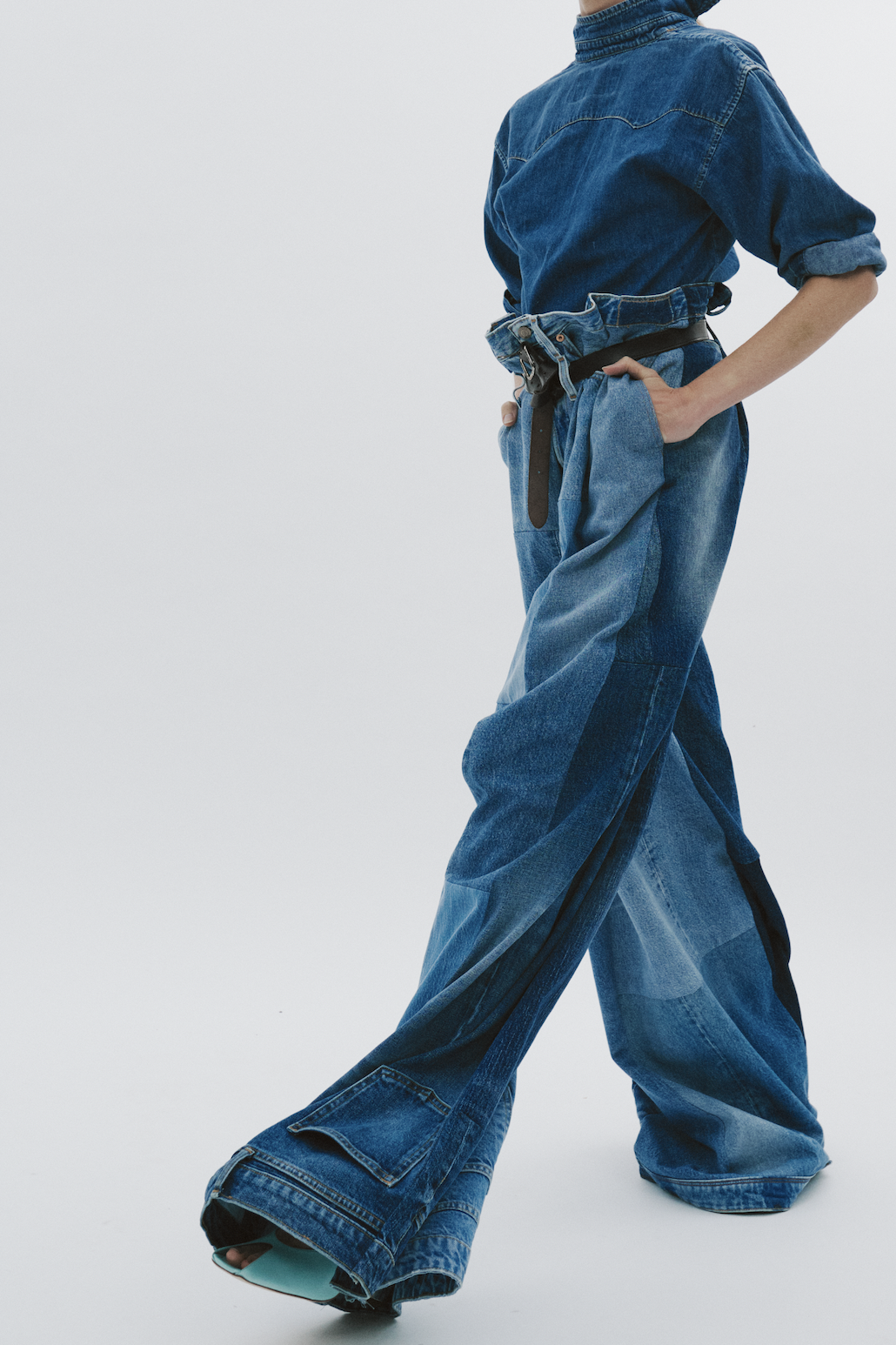Wide Leg Denim Pants Mid Blue