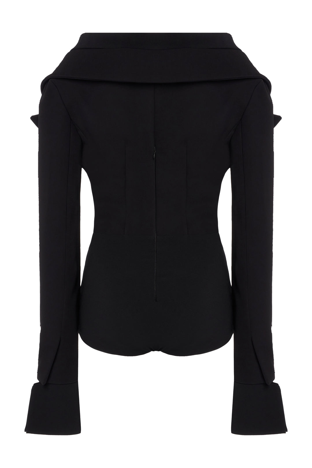 Low Cut Décolleté Bodysuit Shirting Detail Black