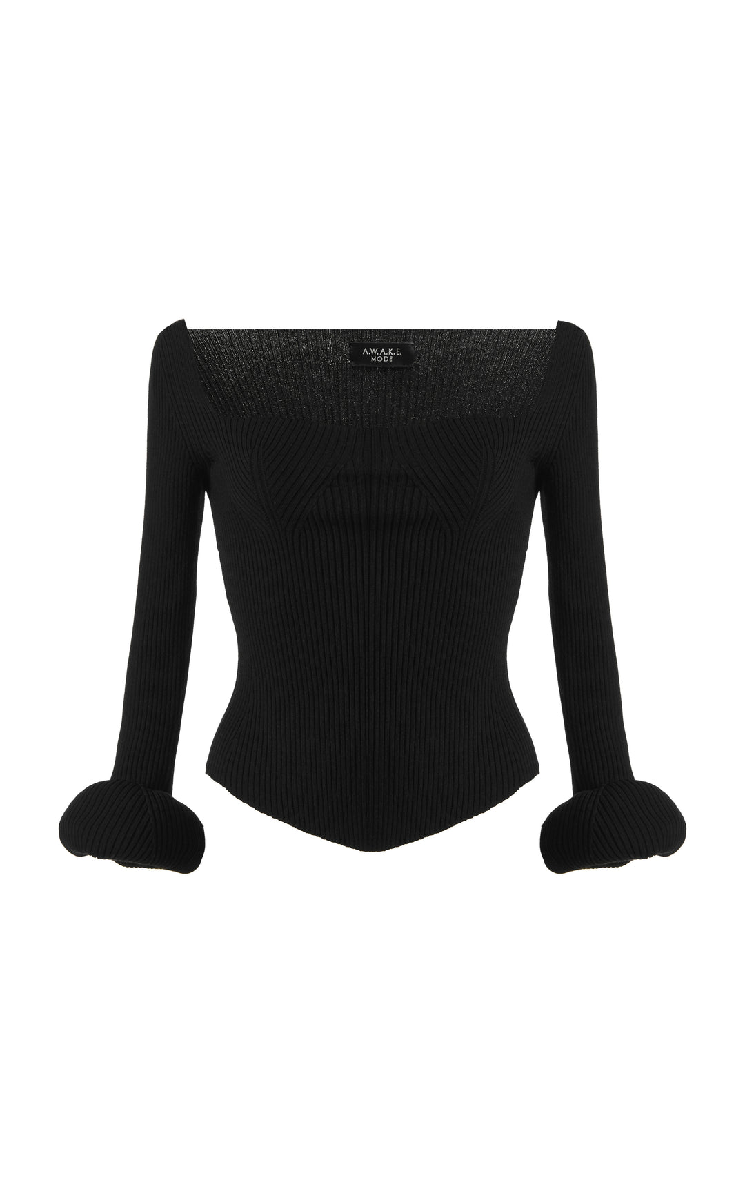 Knit Top With Square Decollete And Doughnut Sleeves Black