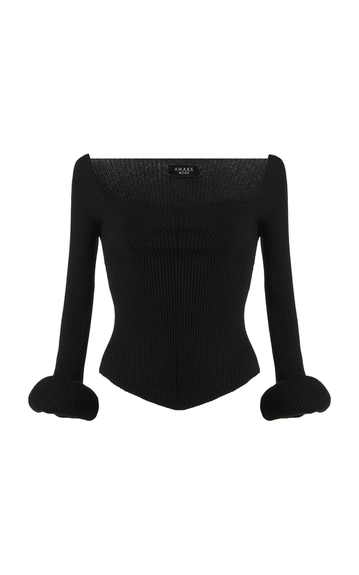 Knit Top With Square Decollete And Doughnut Sleeves Black