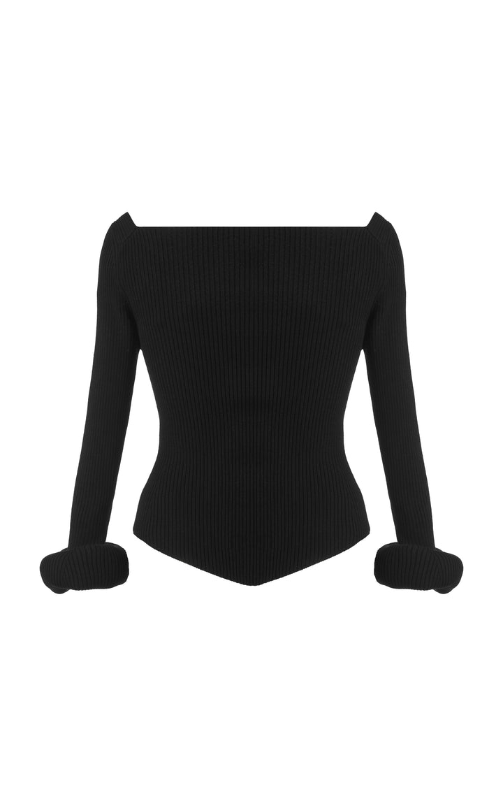 Knit Top With Square Decollete And Doughnut Sleeves Black