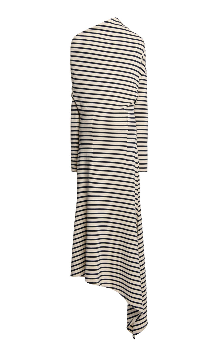 Off Shoulder Asymmetric Dress White Navy Stripe