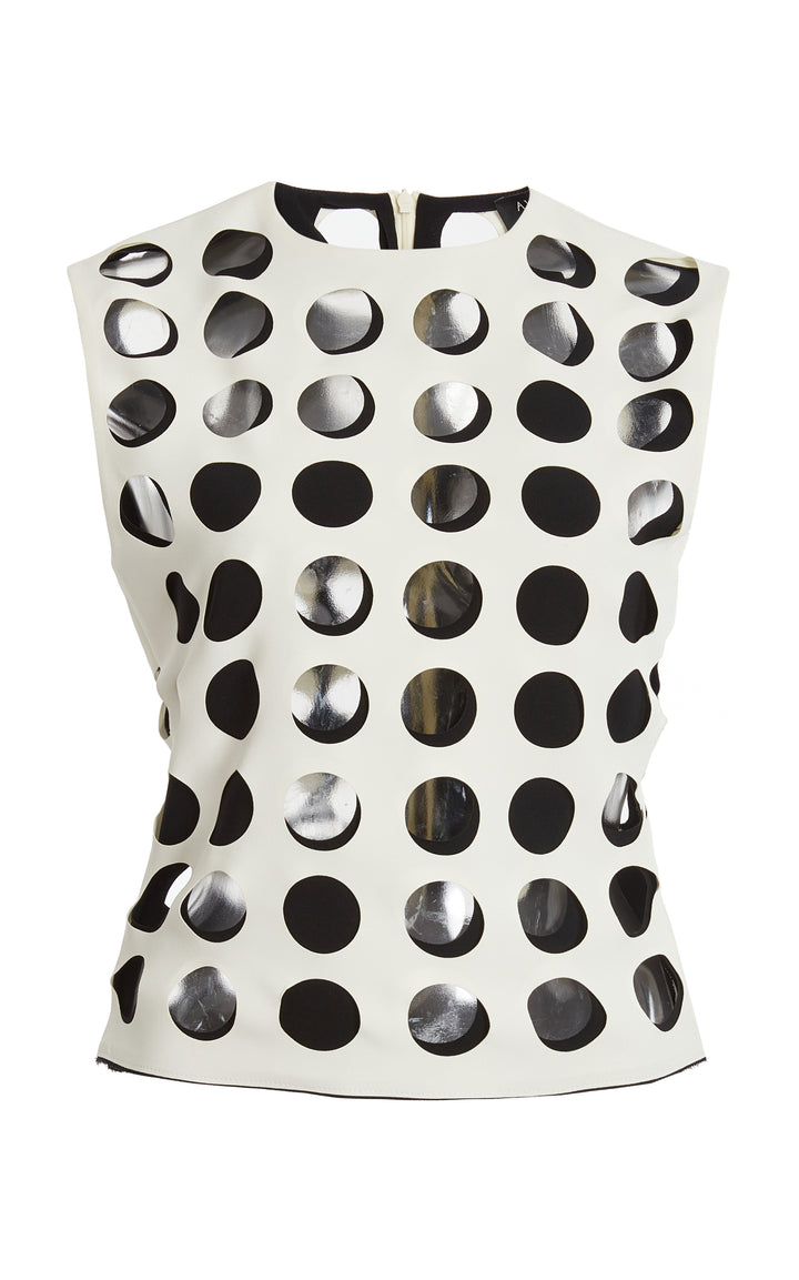 Top With Layered Circular Cutouts White Black