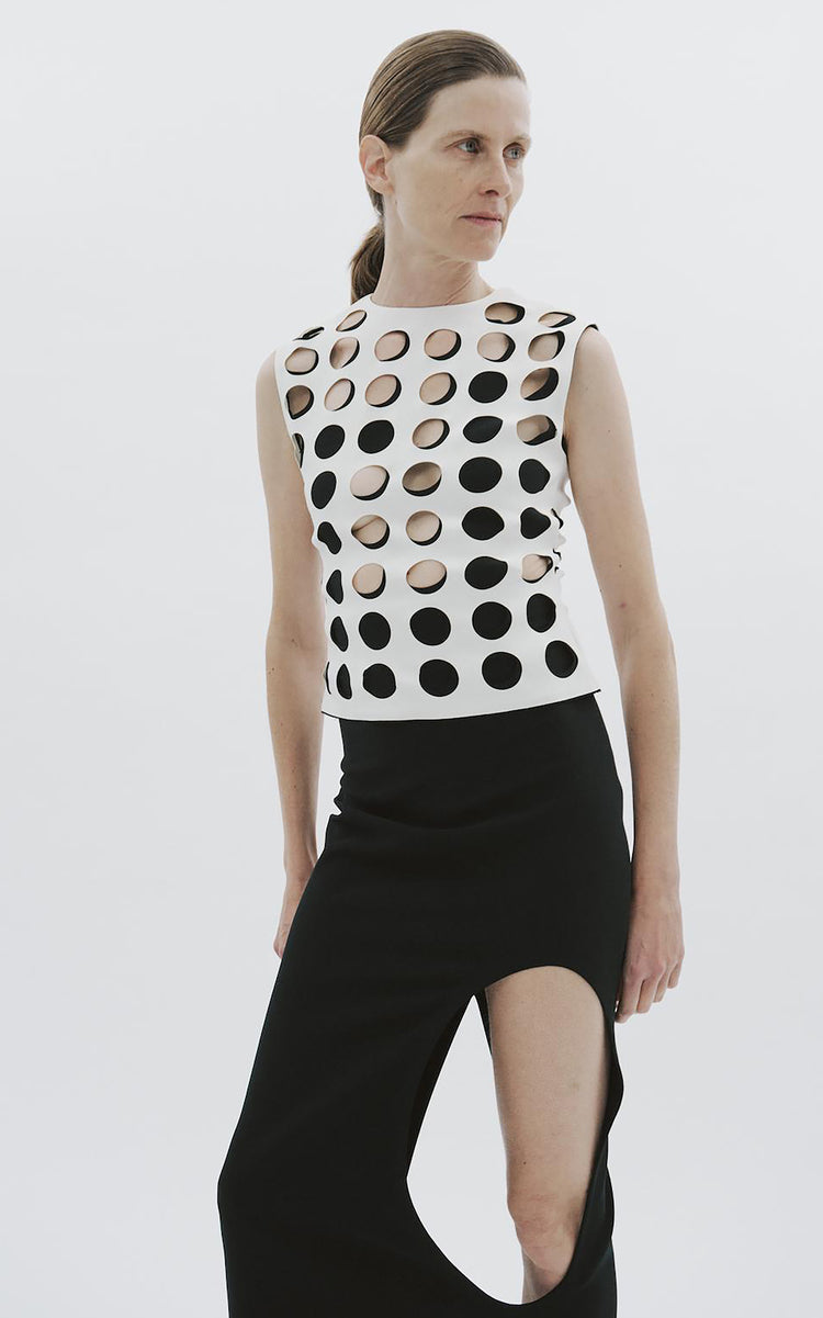 Top With Layered Circular Cutouts White Black