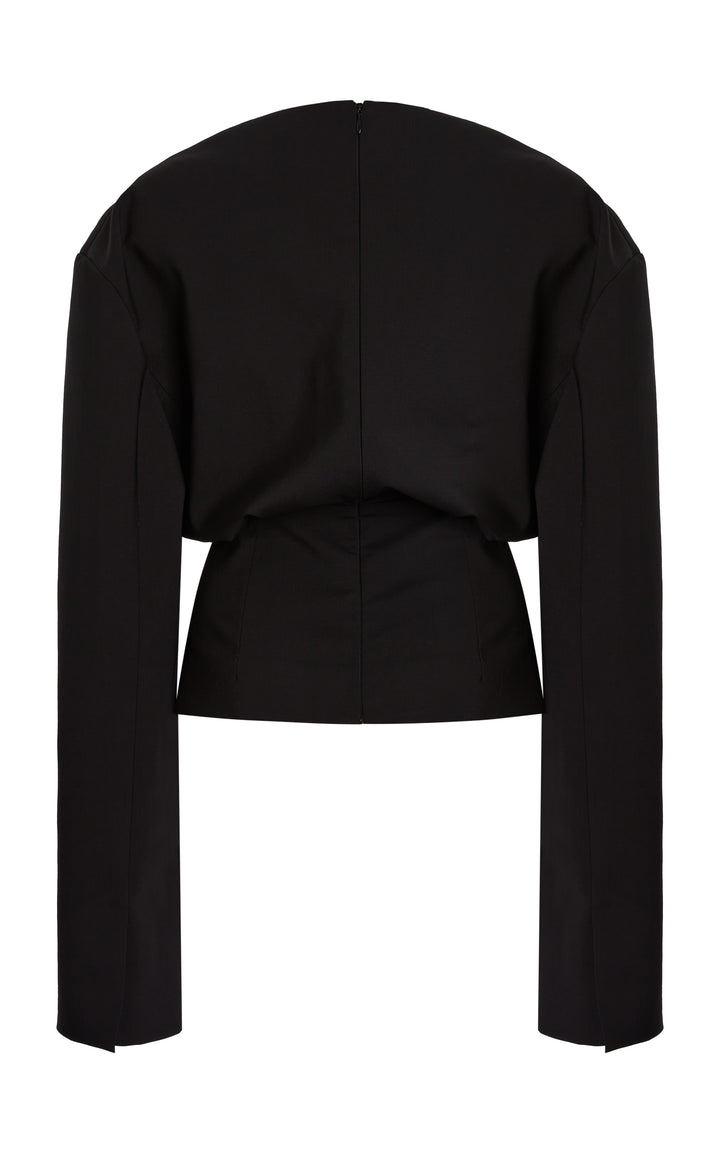 Round Neck Tailored Top Black
