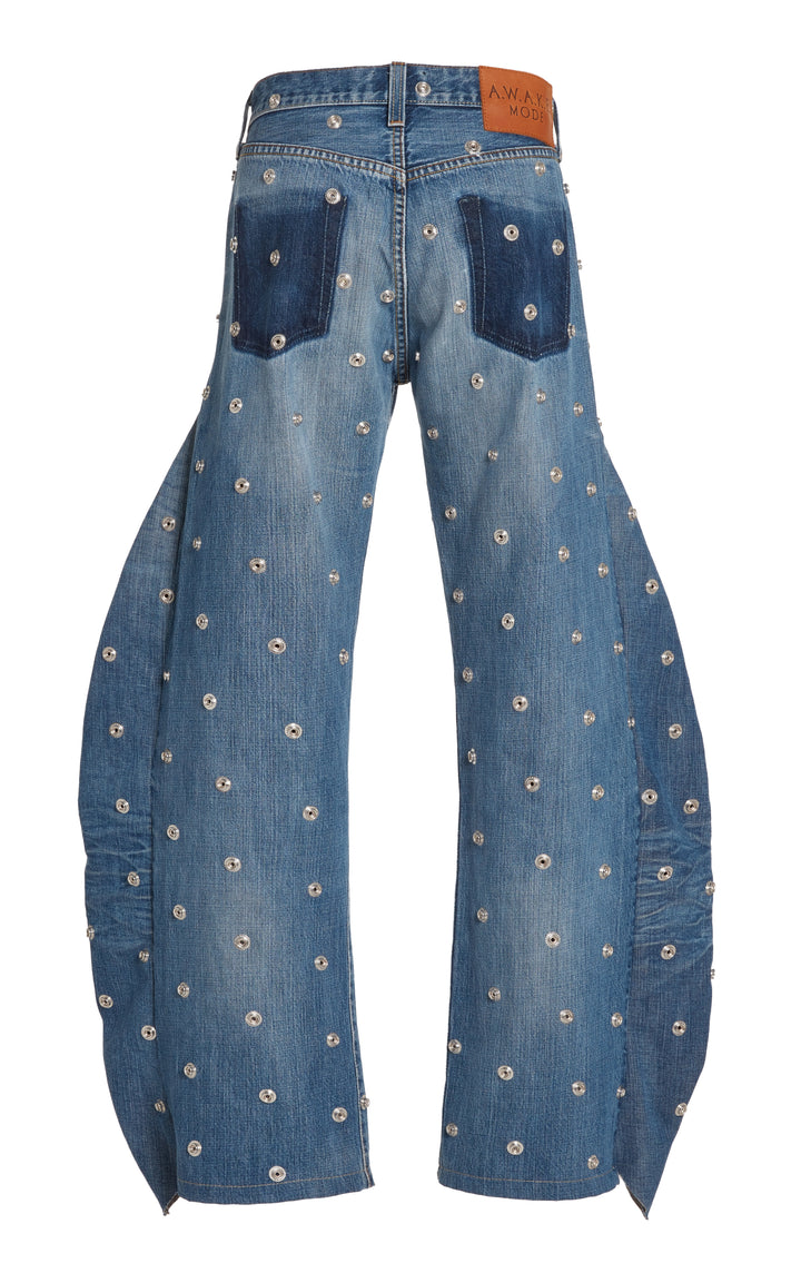 Studded Organic Jeans With Side Inserts Blue