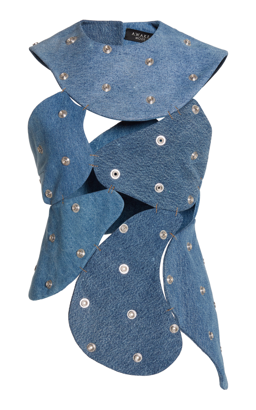 Studded Upcycled Denim Island Top Blue Denim