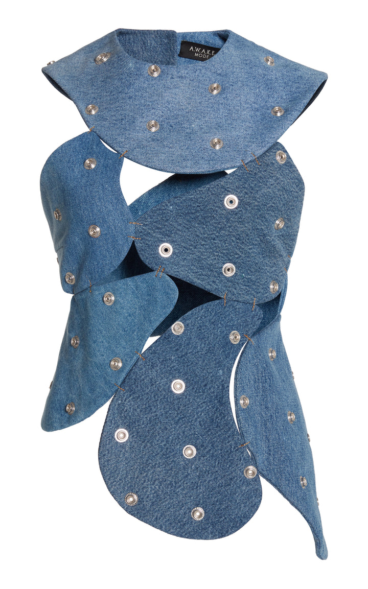 Studded Upcycled Denim Island Top Blue Denim