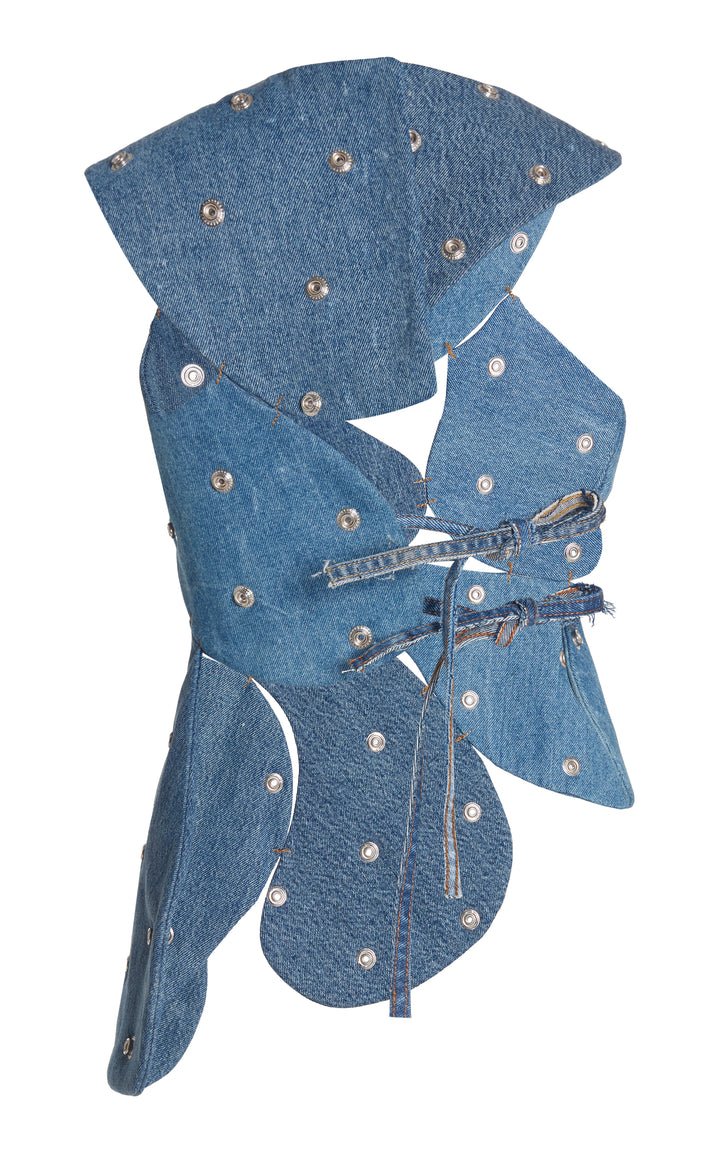Studded Upcycled Denim Island Top Blue Denim