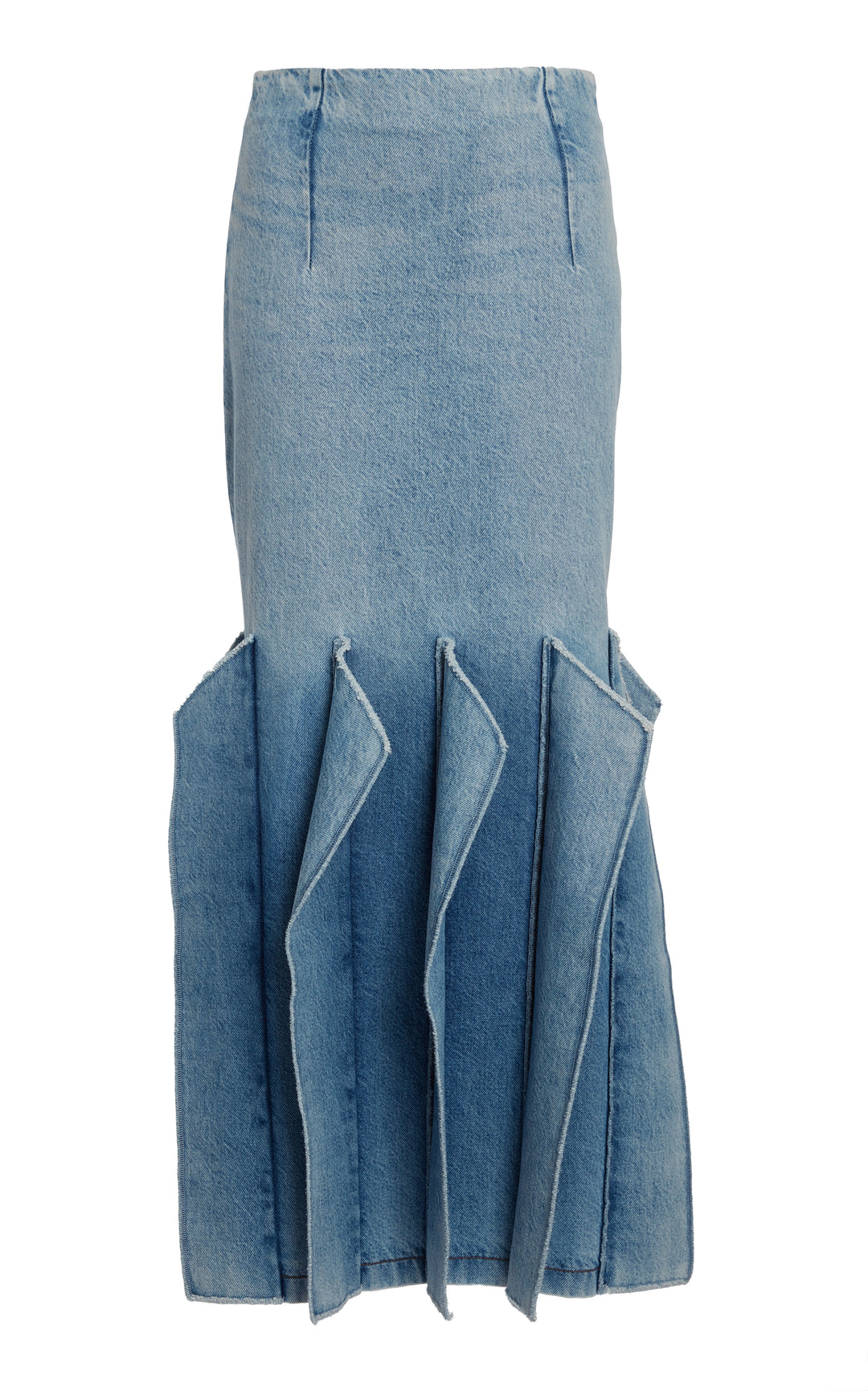 Denim Skirt With Panel Detail Mid Blue