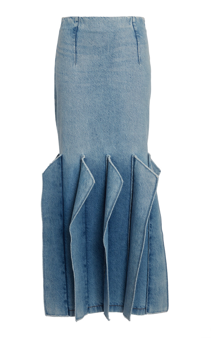 Denim Skirt With Panel Detail Mid Blue