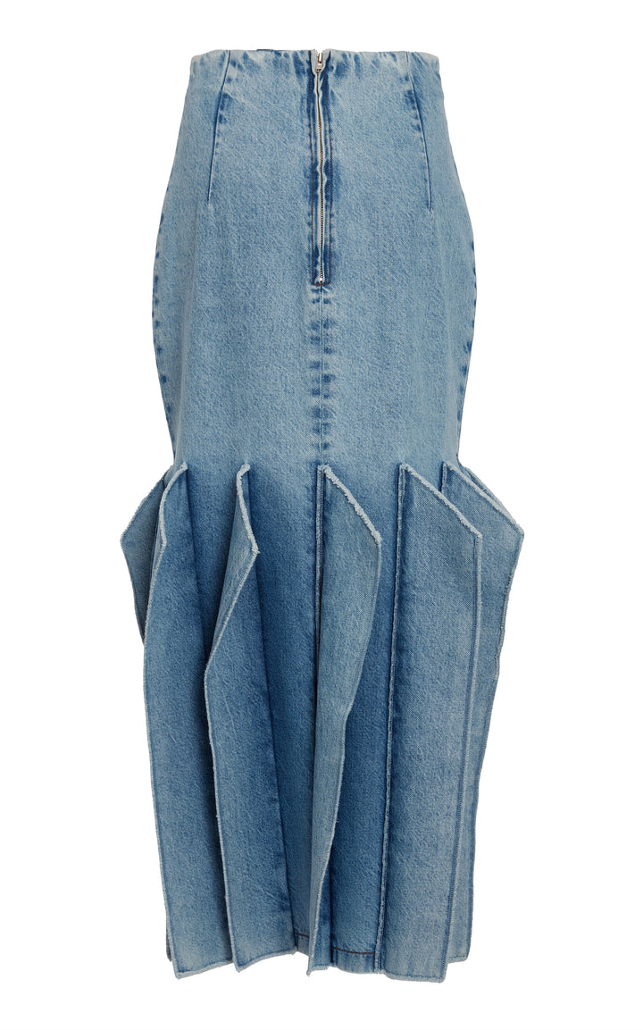 Denim Skirt With Panel Detail Mid Blue