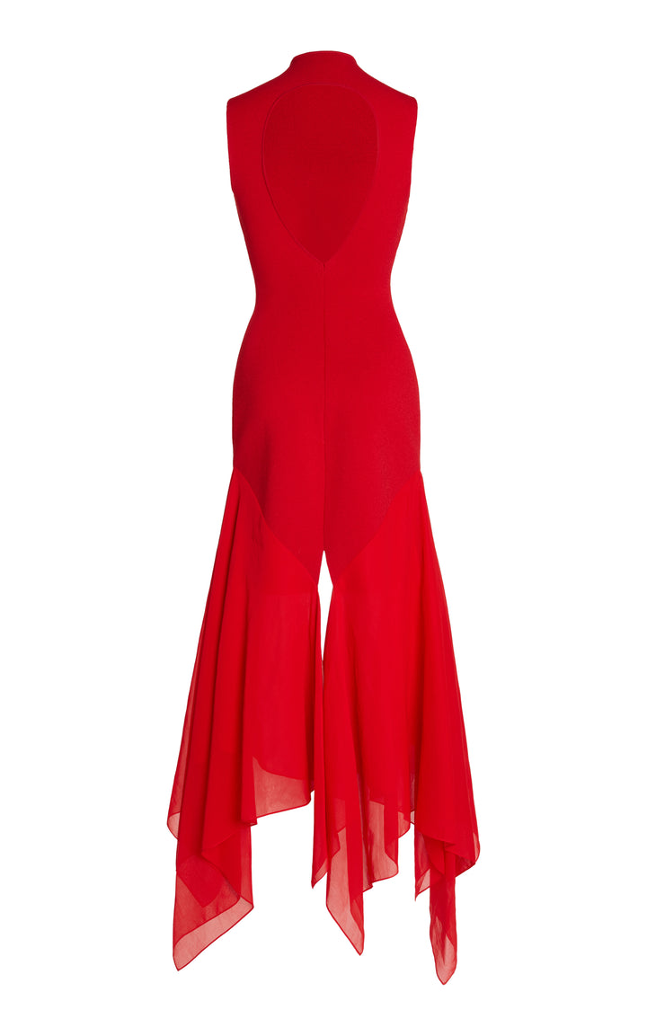 Knit Dress With Organza Inserts Red