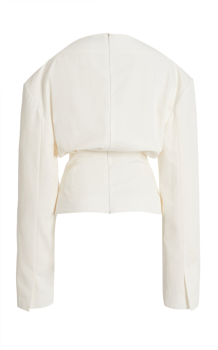 Round Neck Tailored Top White