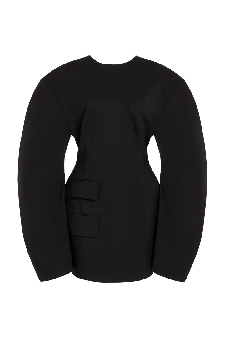 Rounded Sleeve Tailored Mini Dress Black