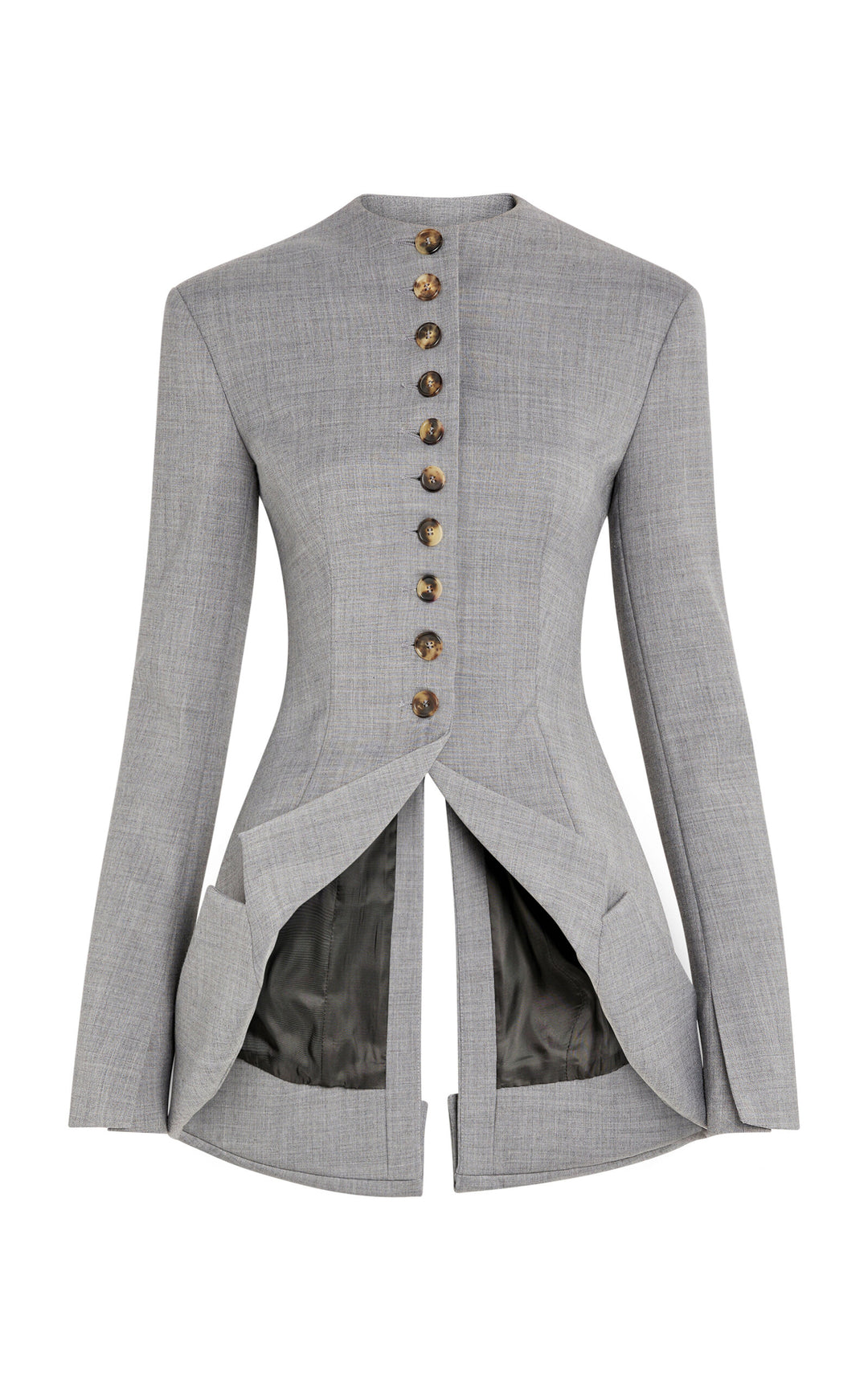 Round Neck Jacket With Collar At Hem Mid Grey
