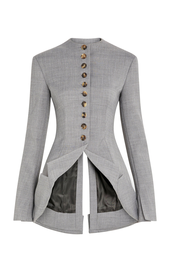 Round Neck Jacket With Collar At Hem Mid Grey