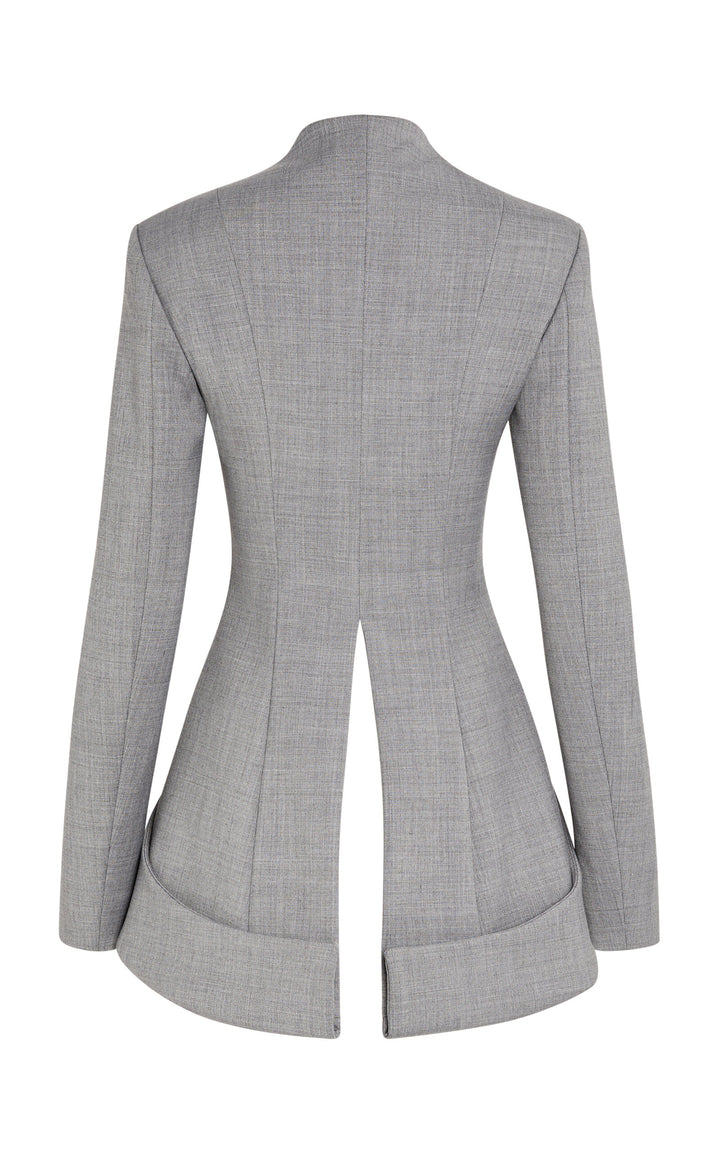 Round Neck Jacket With Collar At Hem Mid Grey