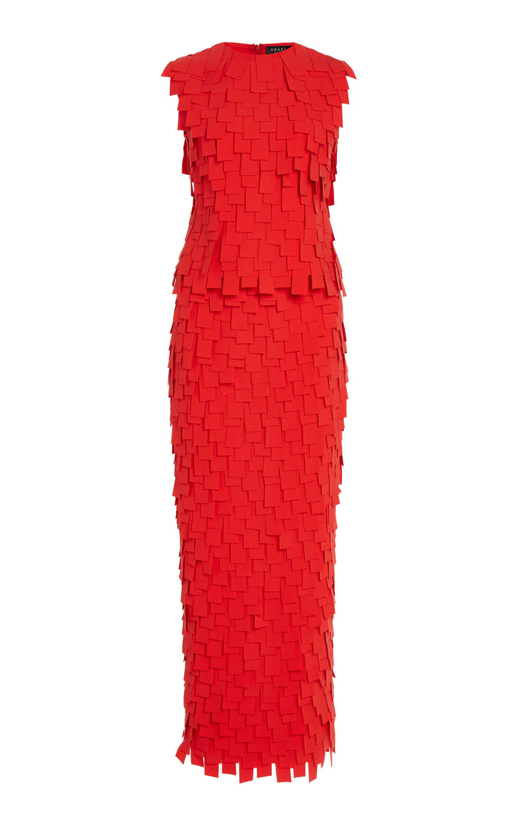 Multi Rectangle Round Neck Midi Dress Red