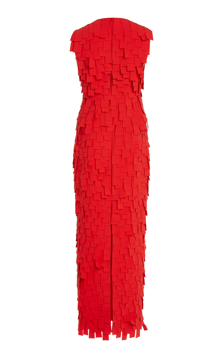 Multi Rectangle Round Neck Midi Dress Red