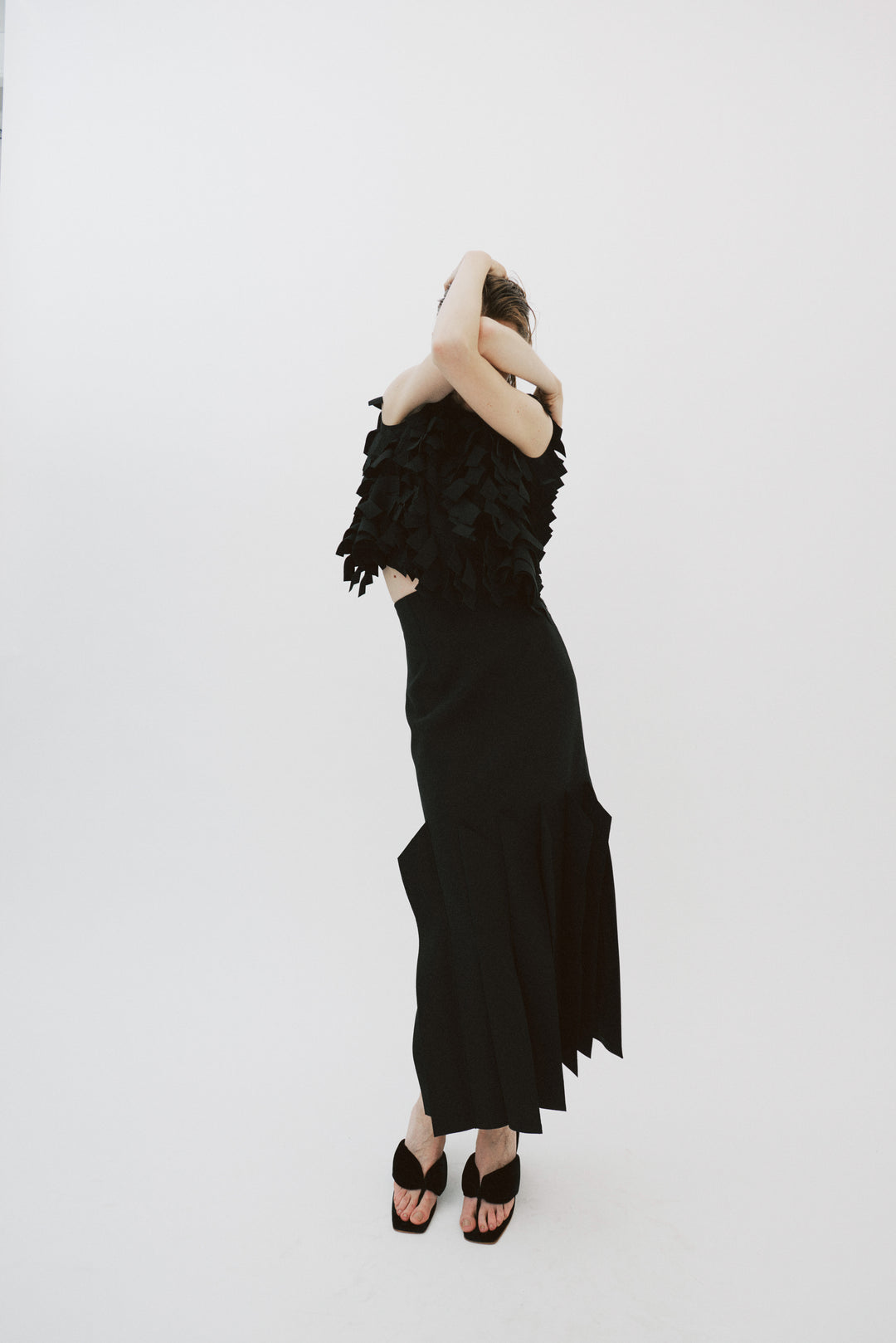 Midi Length Skirt With Hem Panel Detail Black