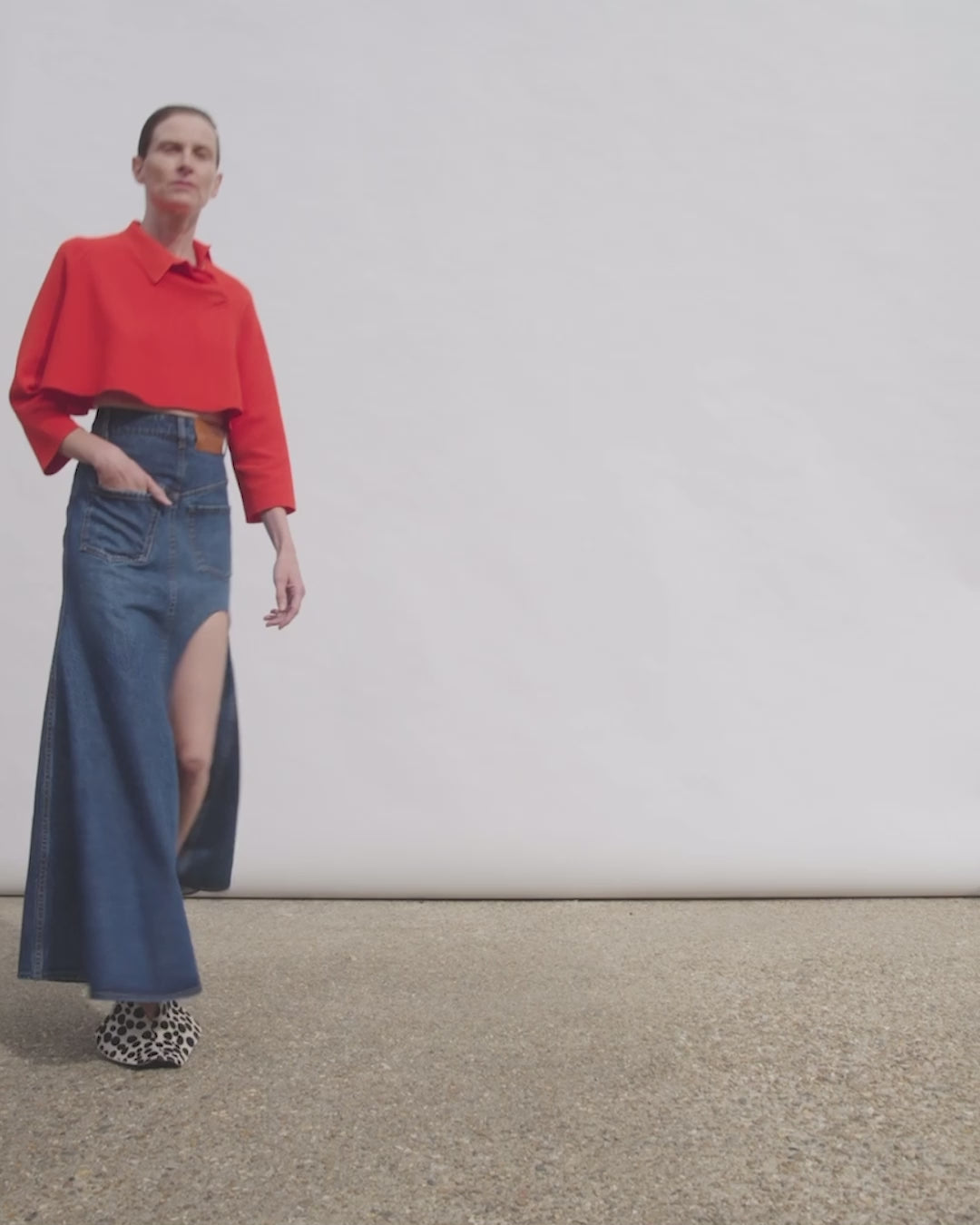 Flared Back To Front Skirt With Cutout Classic Blue Wash
