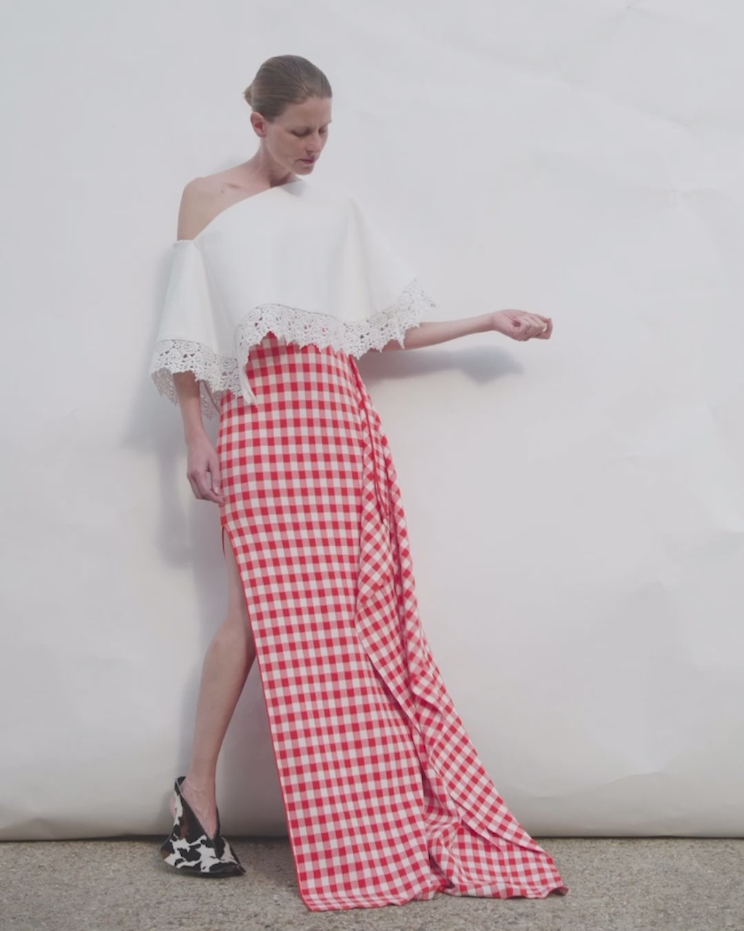 Lace Trimmed Big Collar Top Off White