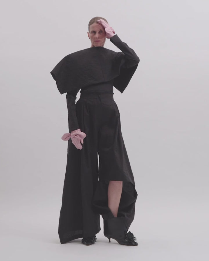 Asymmetric Oversized Collar Top Black