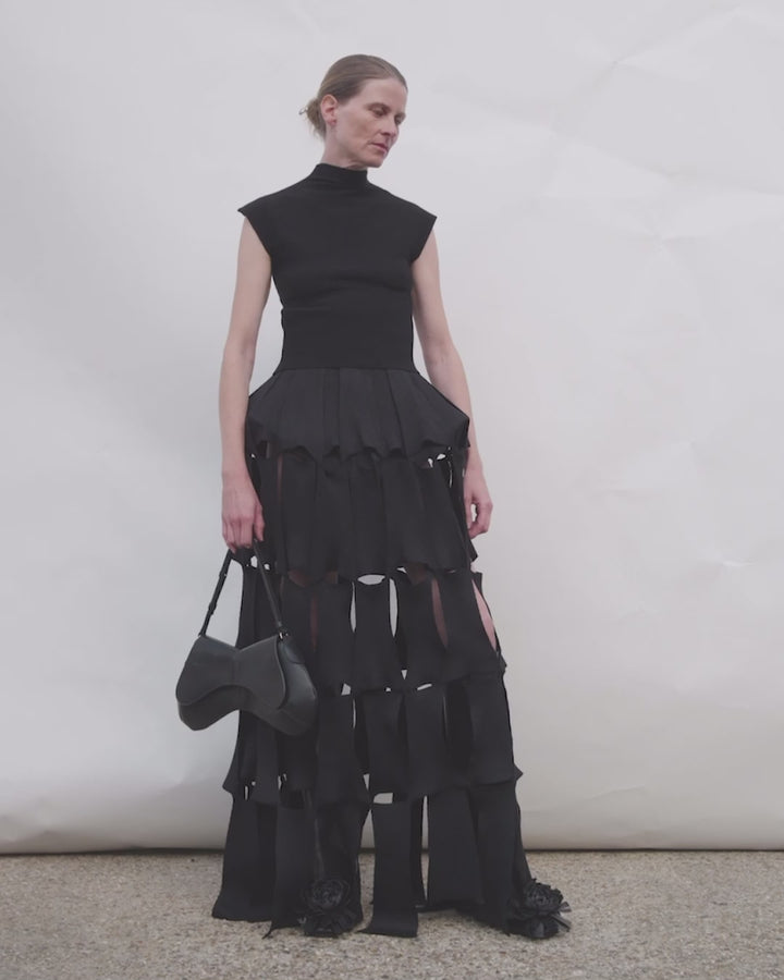 Knitted Multi Trapeze Skirt Black