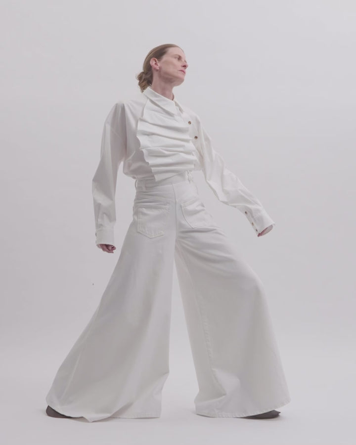Voluminous Bib-Front Shirt White