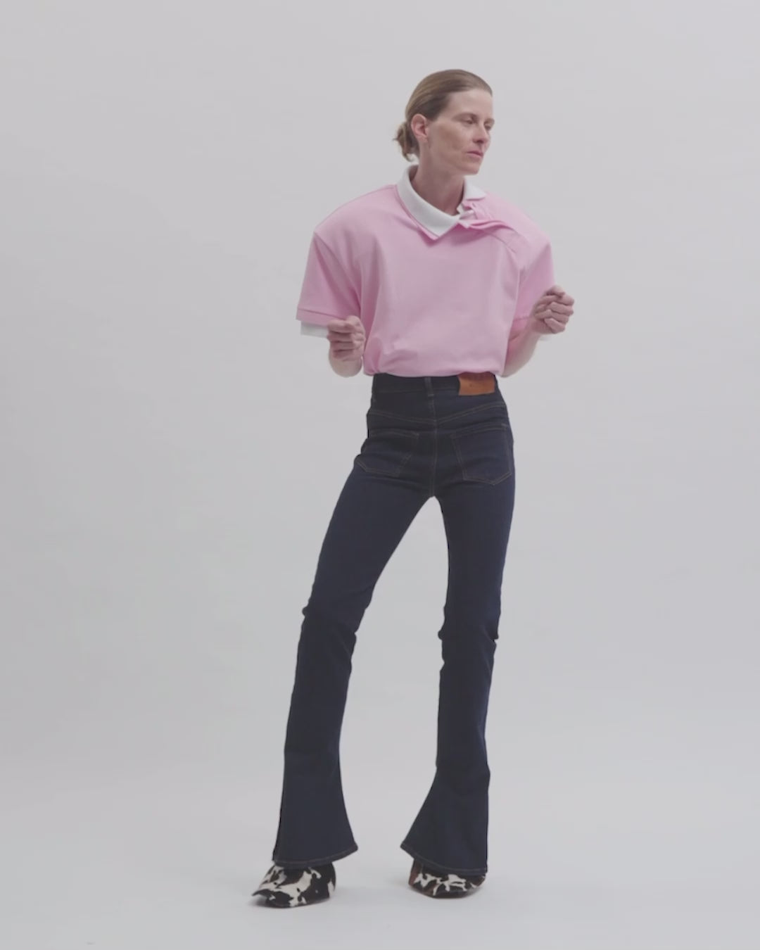 Double Collar Rugby Top Pink White