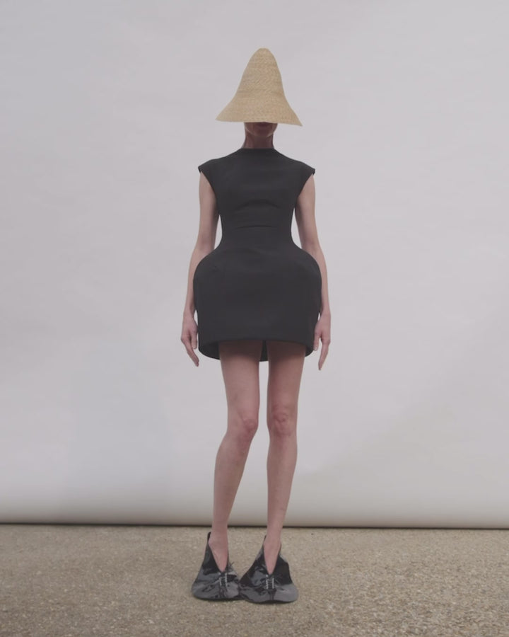 Closed Neckline Sculpted Swan Dress Black