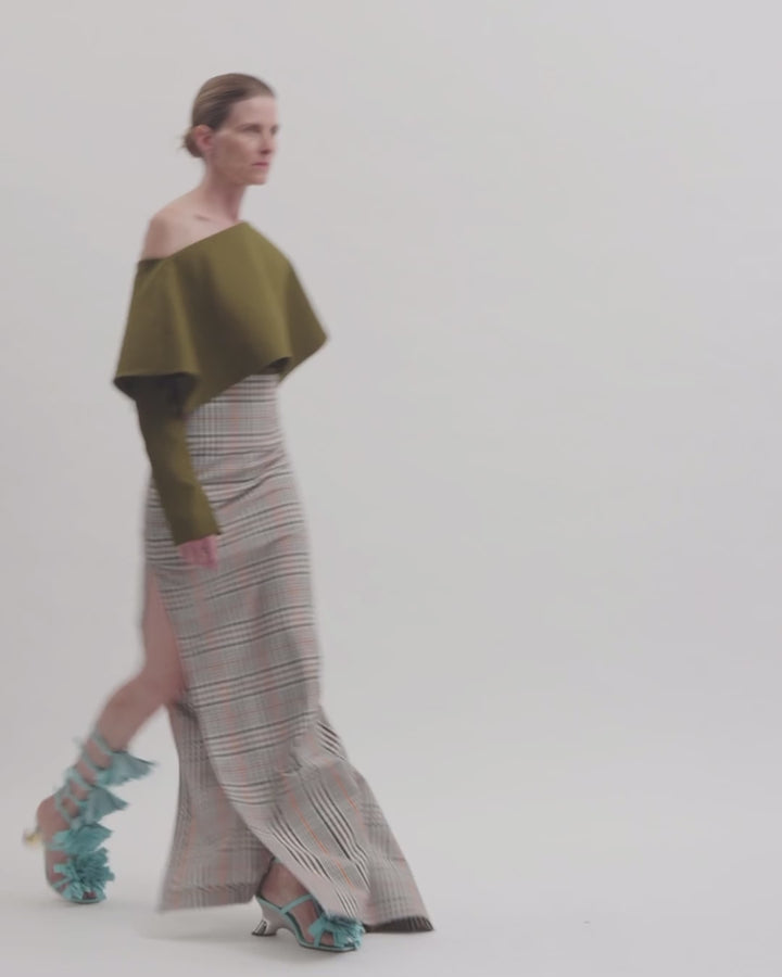 Side Panel Pencil Skirt Brown Check