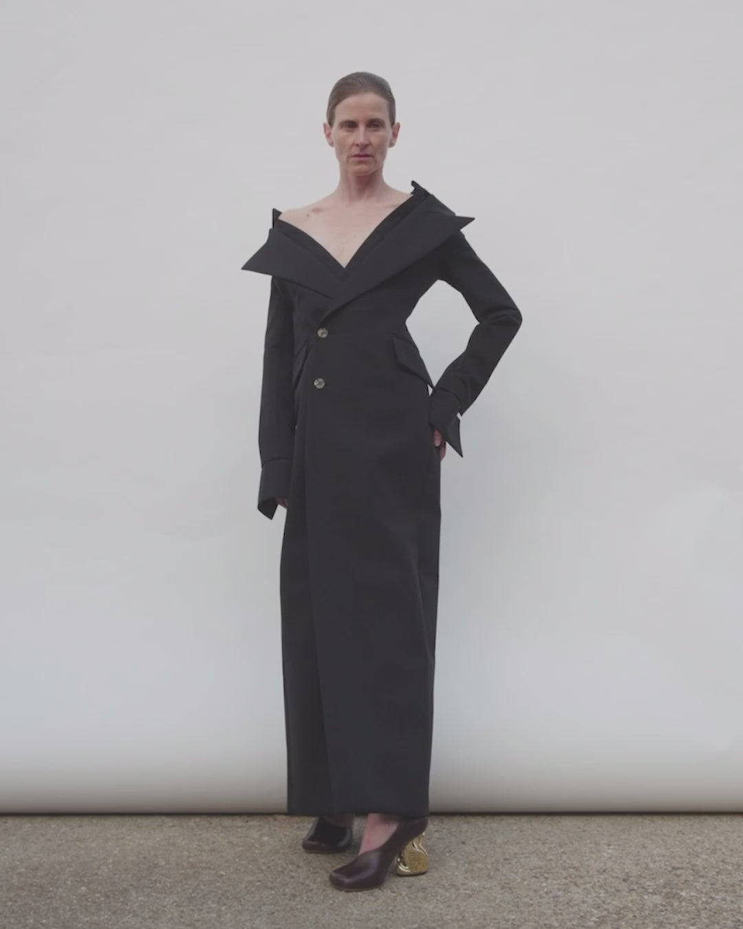 Double-Breasted Fitted Off-Shoulder Jacket Dress Black