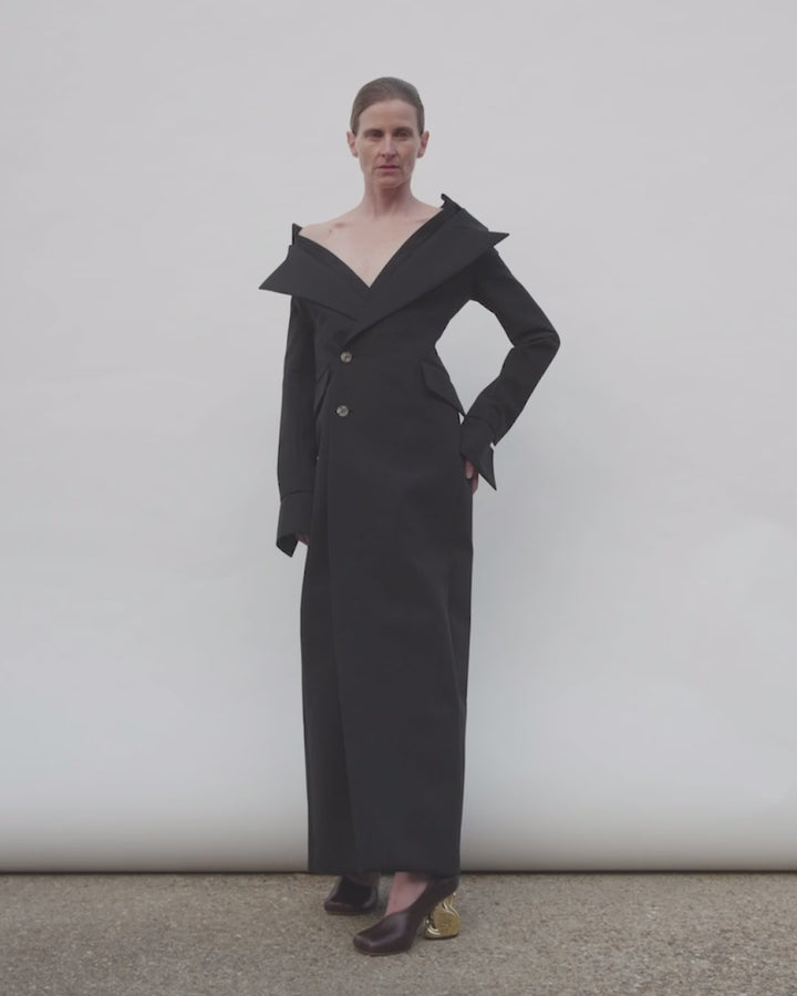 Double-Breasted Fitted Off-Shoulder Jacket Dress Black