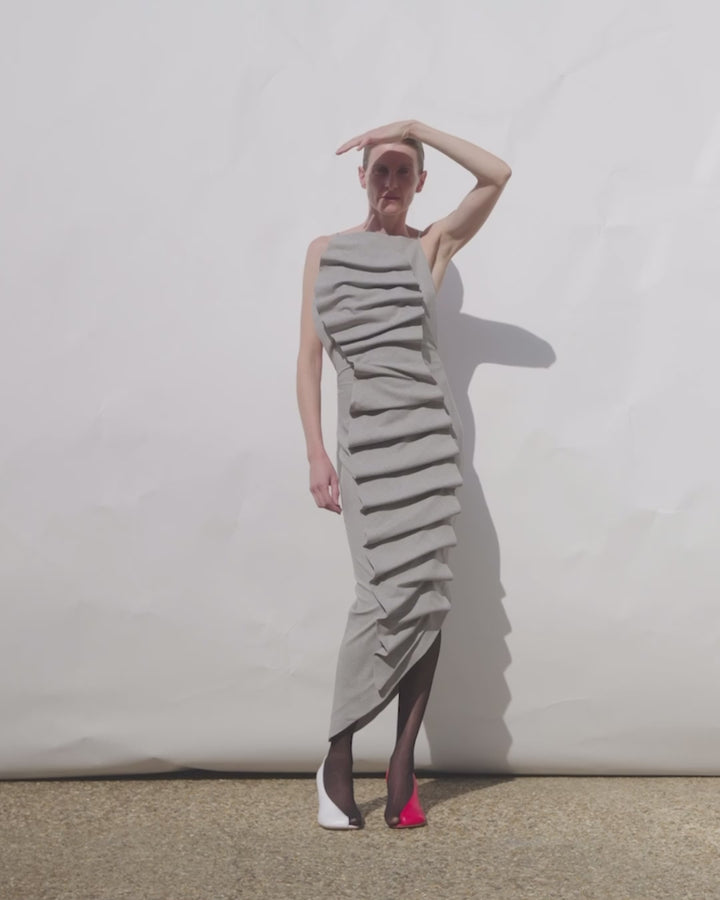 Bib-Front Structured Dress With Open Back Light Grey Melange