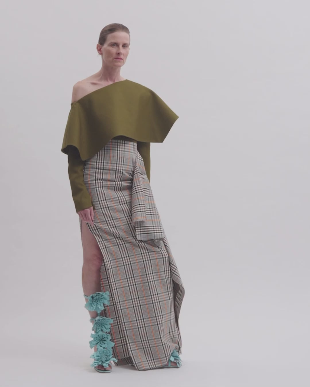 Side Panel Pencil Skirt Brown Check