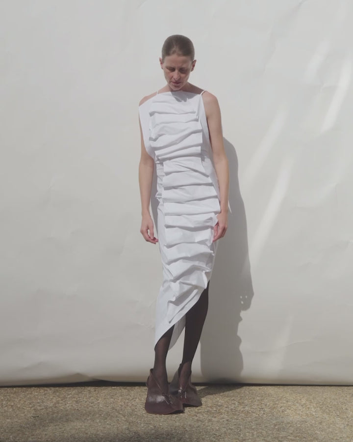 Bib-Front Structured Dress With Open Back White