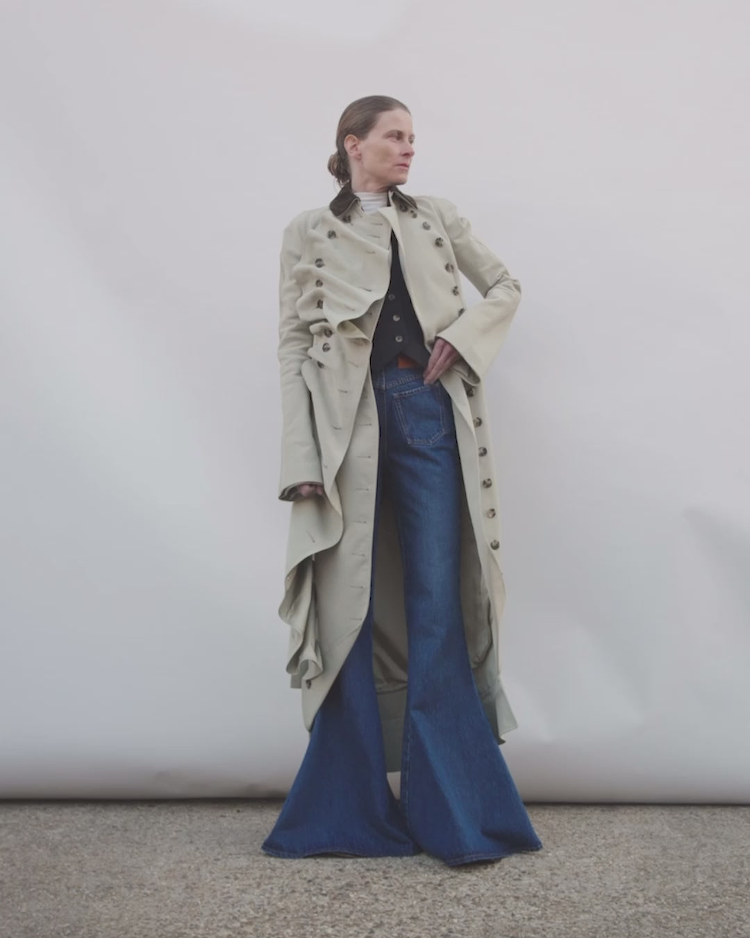 Bib-Front Structured Trench Coat Light Khaki