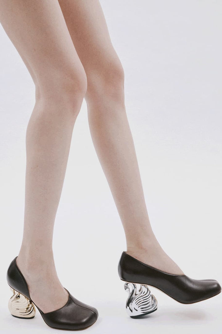 Vesper Shoes With Swan Heel Brown Silver Gold