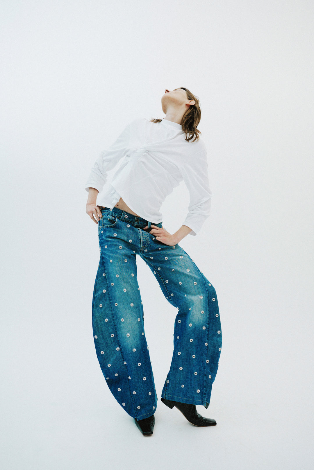 Studded Organic Jeans With Side Inserts Blue
