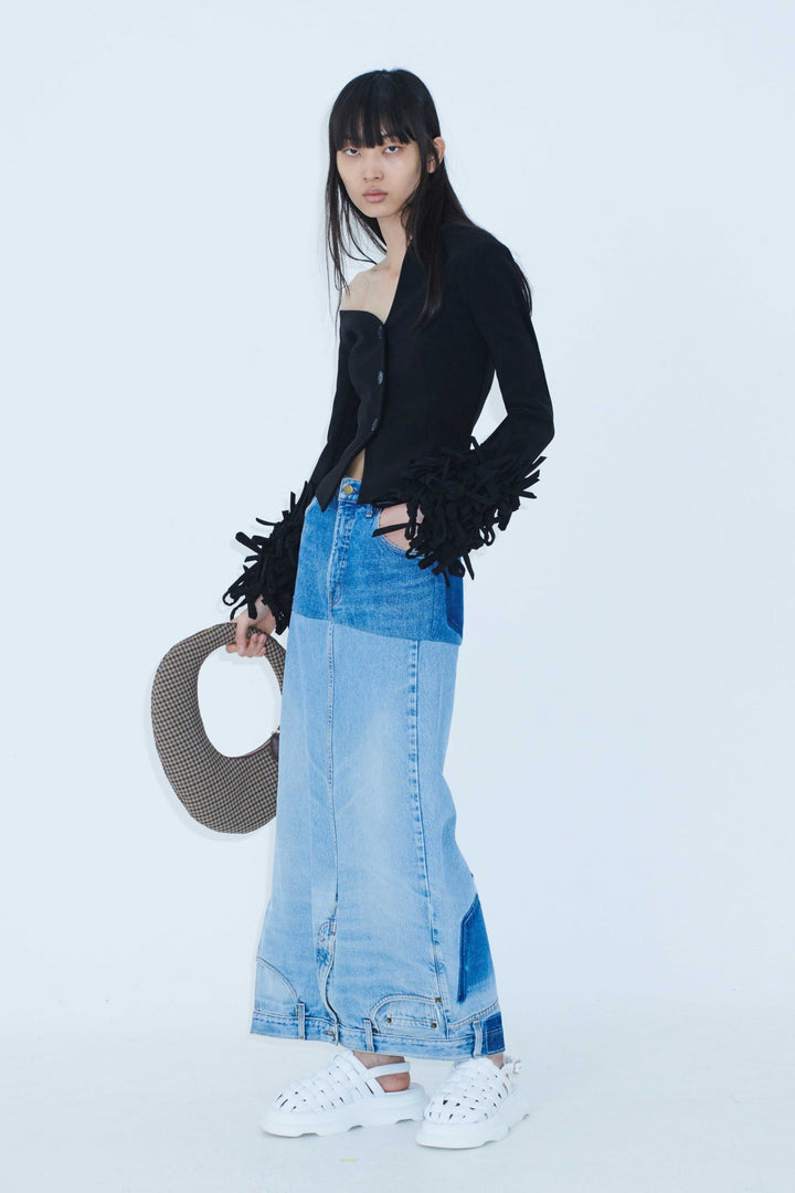 Upcycled Denim Mirror Effect Skirt Blue Denim
