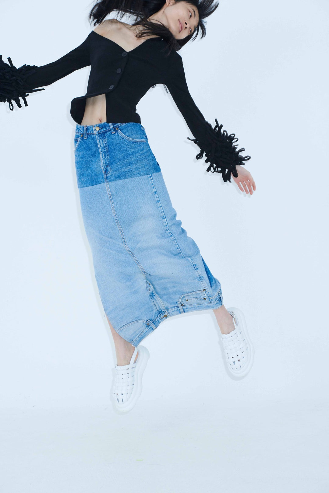Upcycled Denim Mirror Effect Skirt Blue Denim