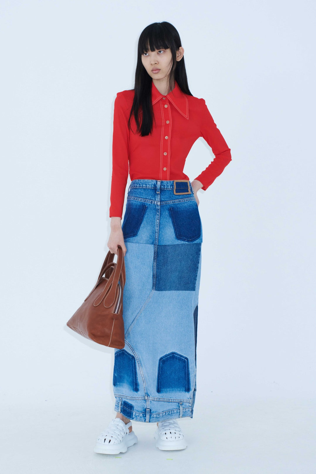 Upcycled Denim Mirror Effect Skirt Blue Denim