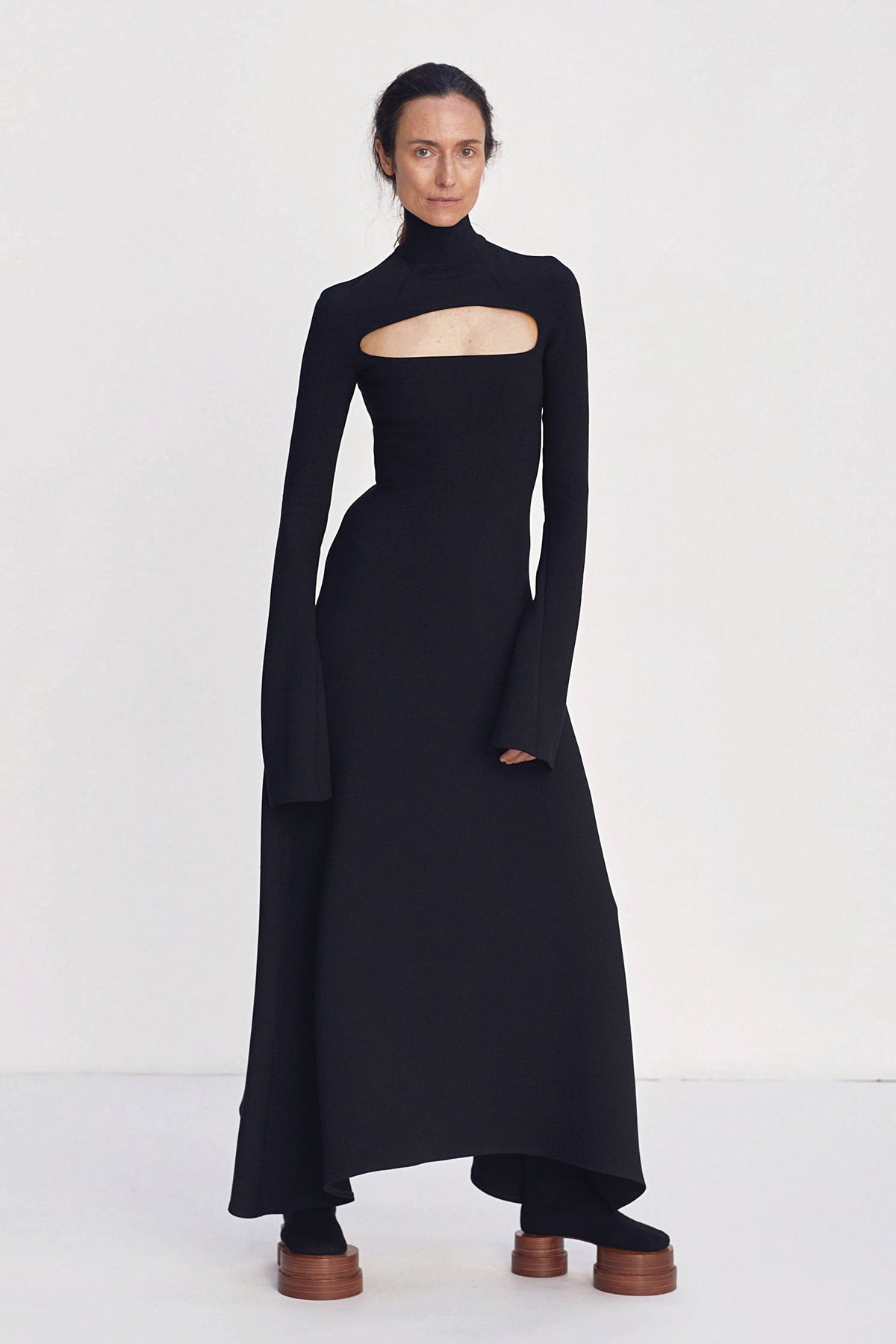 Flared Sleeve Maxi Dress With Chest Cutout Detail Black