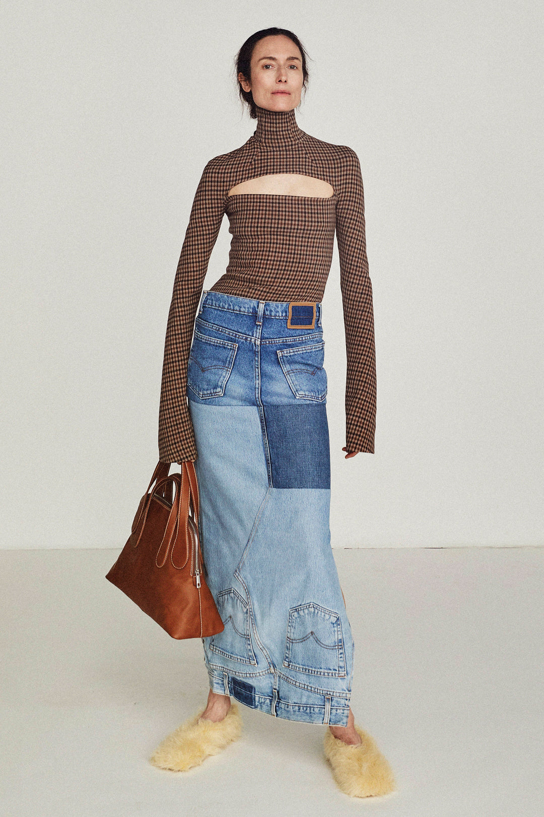 Upcycled Denim Mirror Effect Skirt Blue Denim